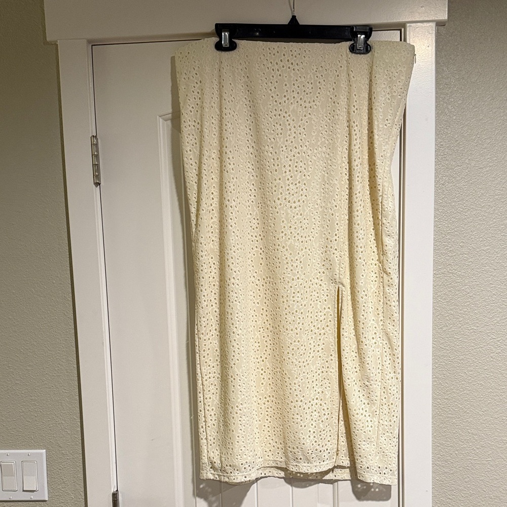 A New Day Cream Eyelet Pencil Skirt